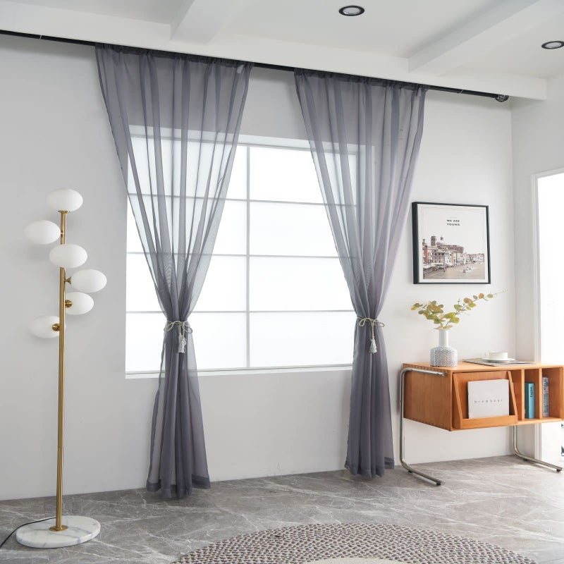 SpaceDresser Sheer Voile Window Treatment Rod Pocket Curtain Panels for Kitchen Bedroom Living Room Drapes Sunlight Filtering Privacy Semi Home Decor Assorted Colors Sizes (Grey, 52 W x 63 L) - Image 2